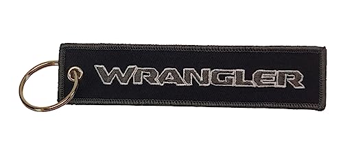 Jeep Wrangler Logo Twill embroidered Keychain 5" x 1" logos front and back