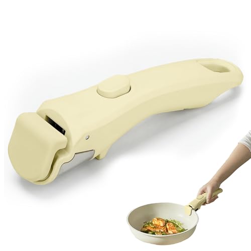 ZHIYUEJING Universal Removable Pot Handles Replacement - Cream White Detachable Grip with Quick-Release Button for All Cookware Models