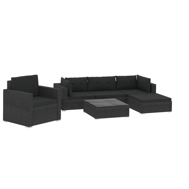 Image of Patio Furniture Set: 4-Piece Waterproof Outdoor Sectional Sofa with Washable Soft Cushion Wicker Patio Furniture for an Outdoor Garden, Balcony, or Backyard.(Black)