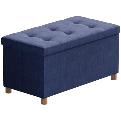 BRIAN & DANY Banco otomano plegable de almacenamiento de 30 pulgadas, otomana con banco de almacenamiento para dormitorio, sala de estar, entrada, reposapiés con patas, color azul