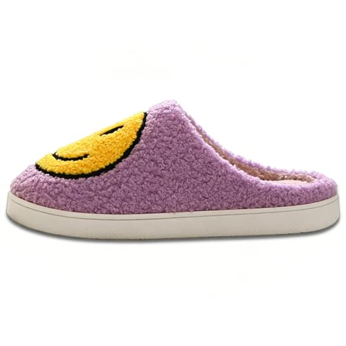 Image of Women's Men's Preppy Happy Face Slippers Comfy Warm Plush Slip-On House Slipper for Winter Indoor Soft Cushion Non-slip Fluffy Slides Slippers