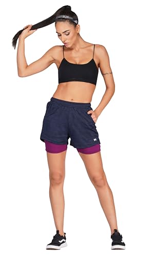 Image of NINQ 2 in 1 Running Sports Shorts for Women with Mobile Phone Pocket Light Weight Quick Dry Fabric for Gym Athletic Workout Running Shorts Lightweight Training Yoga Gym Short