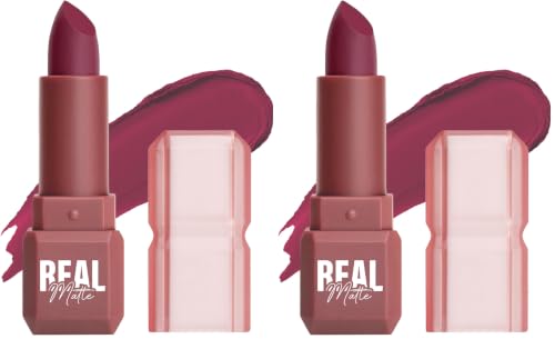 Image of Mila Beaute Real Matte Lipstick | Enriched With Rosehip Extract | Ultra Matte Finish & Long Lasting I Single Swipe, Lightweight & Comfortable - 9-DUSTY ROSE (Pack of 2)