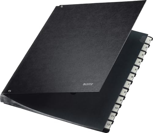 Leitz Ayırıcı klasör, A4, 12 gözlü, 12 plastik rakam bandı, 6 görüş deliği, siyah sert karton, siyah, 58120095 - Görsel 1