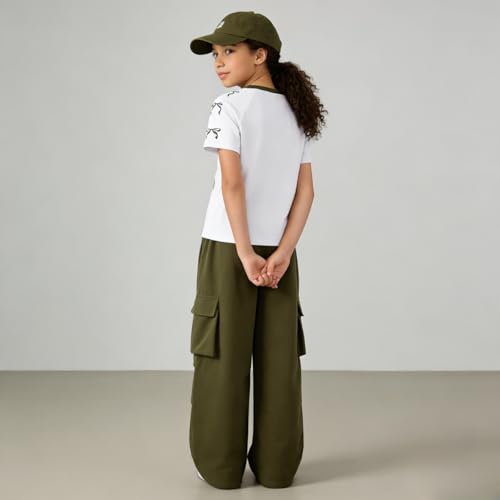Image of Tween Girls Clothes Short Sleeve Graphic T-Shirt Top + Cargo Pants 2pcs Outfit Set, Size 7-15Years