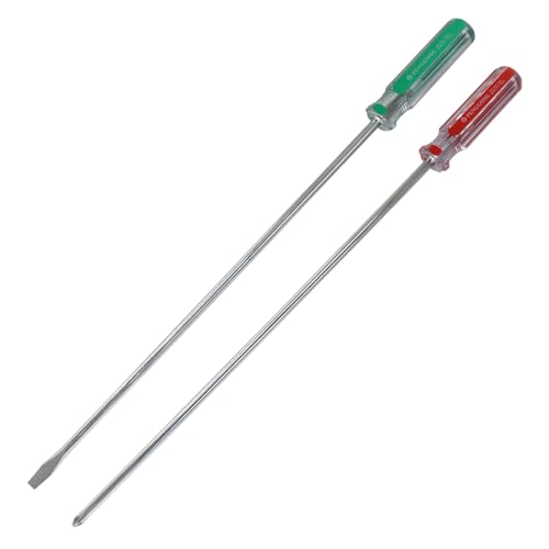 Image of 10 Inch Long #1 Phillips & 5mm Slotted Screwdriver 2-Piece Set, Magnetic Tip Flat Blade Cross-head Screwdrivers (Red, Green)