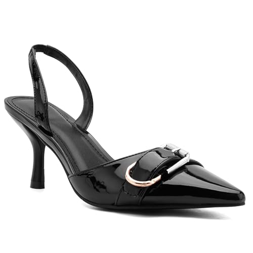 Image of QIV Leopard Kitten Heels Pointed Toe Slingback Heels for Women Closed Toe Pumps with Buckle