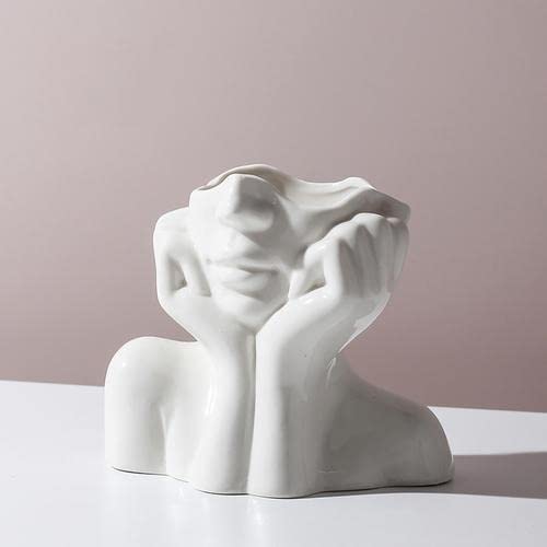 DOITOOL Beton-Blumentopf Mit Gesicht – Abstrakte Kopf-Vase Für Sukkulenten, Hellgrau (12,5 X 10,5 Cm)