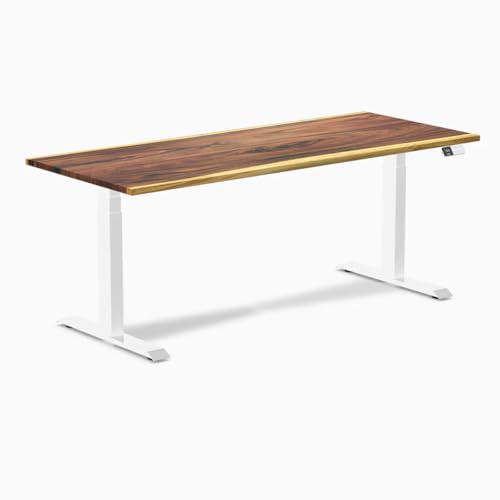 Image of Desky Dual Hardwood Sit Stand Desk - 72x30 Electric Standing Desk - Dual Motor, 3 Stage Adjustable Height Desk - Solid Wood Standing Desk - Whole-Piece Top in Real Saman Wood
