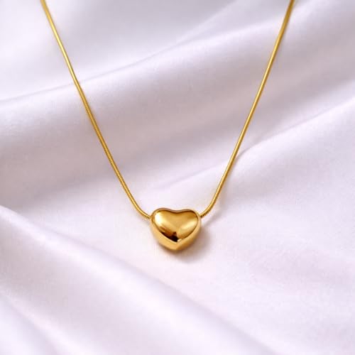 Image of VELYN Gold Plated Heart Pendant Necklace for Women | 16 inch + 2 inch Adjustable Chain | Minimal Daily Wear Jewellery | Gift for Girls, Wife & Girlfriend