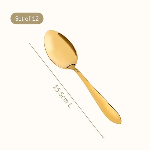 Image of Nestasia Stainless Steel 12 Piece Cutlery Set for Dining Table - Rust & Stain Resistant Spoons with Glossy Finish | Gold PVD-Coated Flatware Set for Home, Kitchen & Gifting