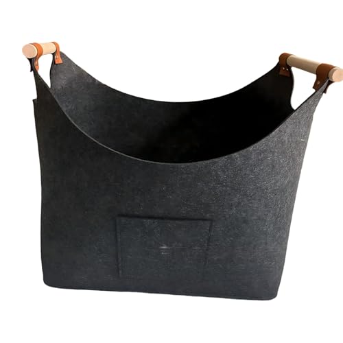 LINSOCLE Cesta para leña, cesta de fieltro, bolsa para leña, color gris oscuro, XL, 55 x 32 x 40 cm