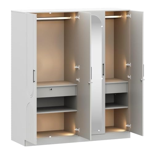 Image of Wakefit Wardrobe for Bedroom | 3 Yr Warranty | Cupboard for Bedroom, Almirah, Wooden Wardrobe, Comes with LED light, Storage Drawer, Mirror & Hanger, Density:680-750kg /m, Free Installation(Tyrian-LG)