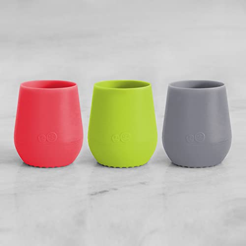 Image of ezpz Tiny Cup 3-Pack (Coral, Lime & Gray) - 100% Silicone Training Cup for Infants - Designed by a Pediatric Feeding Specialist - 4 months+ - Baby-led Weaning Gear & Baby Gift