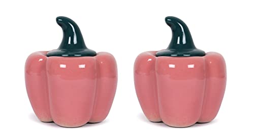 Image of QIMACPLUS Ceramic Capsicum Decorative Pickle Jar| Food Storage Jar | Multipurpose aachar, masala Jar For kitchen and Dining table 500 ML set of 2 Pink