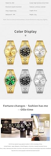 Image of OLEVS Silver Mens Watch Business Dress Diamond Stainless Steel Watches for Man Date Waterproof Analog Quartz Date Male Wrist Watch Gold