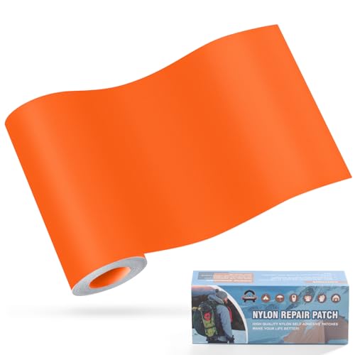 Nylon Selbstklebende Patches, OAZ 1 Rolle 10x160cm Selbstklebender Wasserdichte Reparatur Patch, Nylon FlickeOrange Selbstklebend Orange, für Zelte, Daunenjacke, Schlafsack, Tasche