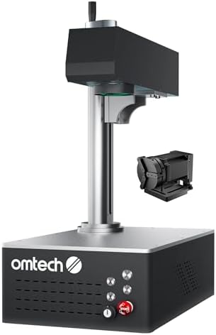 OMTech 50W Autofocus Fiber Laser Marking Machine with Rotary Axis...