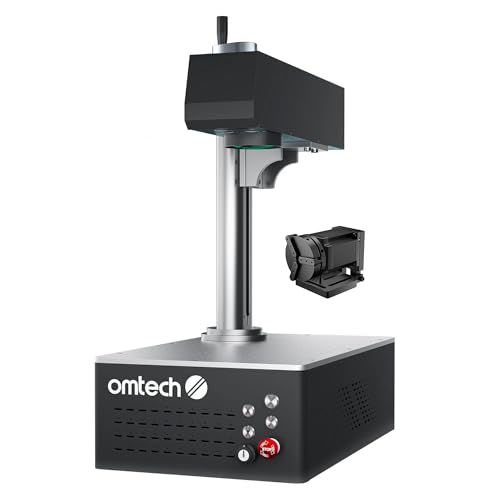 OMTech Autofocus 30W MOPA Fiber Laser Marking Machine with Rotary Axis, Fiber Laser Engraver for Metal Color Marking, 6" x 6" Workbed Fiber Laser Cutter with EzCad, 100,000 hr. Life Etching Machine