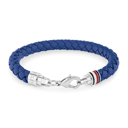 Tommy Hilfiger Men's 2790548 Stainless Steel & Blue Leather Bracelet, Blue, One Size