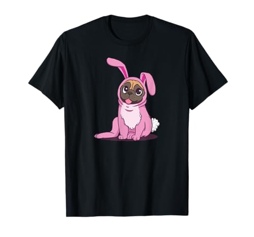 Oster Mops Welpe mit rosa Osterhasen Kostüm Pug Möpse Hund T-Shirt