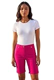 Roman Stretch Shorts for Women UK Ladies Pull On Turned Hem Cut Off Bengaline Mom Boyfriend Boy Denim Casual Cropped Pants Capri Slim Fit Turn Up Summer Crops Mother - Cerise - Size 14