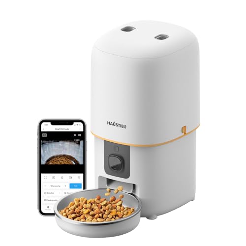 Haustier PF05 Beyaz Kameralı 1080P FHD Gece Görüş Akıllı Otomatik Kedi Mama Kabı, Tuya App-Wifi Uzaktan Kontrol, Sesle Çağırma, 2.4Ghz-5Ghz, 4Lt hazne, Metal Kase