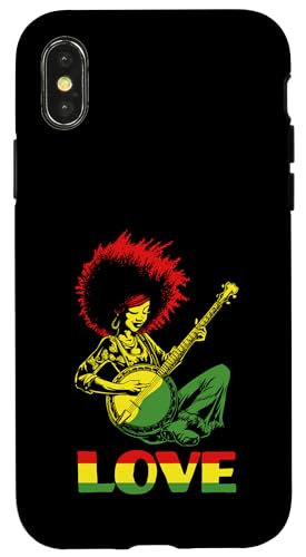 LOVE African American Black Hippie Banjo Girl �X�}�z�P�[�X iPhone X/XS �p