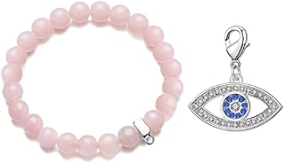 Philip Jones Evil Eye Rose Quartz Gemstone Charm Bracelet