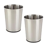 Bath Bliss 5 Liter Small Wastebasket | 2 Pack | Round Open Top | Trash Can | Bathroom | Bedroom | Kitchen | Office | Dorm | Disposal Waste Bin | Garbage | Stainless Steel