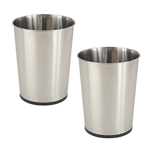 Bath Bliss 5 Liter Small Wastebasket | 2 Pack | Round Open Top | Trash Can | Bathroom | Bedroom | Kitchen | Office | Dorm | Disposal Waste Bin | Garbage | Stainless Steel
