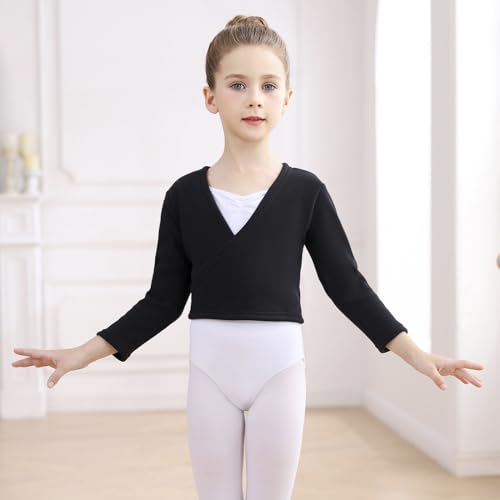 Ballet Wrap Top Girls Ballerina Sweater Fleece Dance Shrug Cardigan Long Sleeve2
