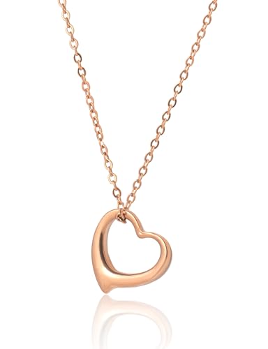 Altitude Boutique Open Heart Necklace for Women Floating Heart Necklace Hypoallergenic Simple Heart Necklace For Girls I Love You Necklace (Gold, Rose Gold, Silver)