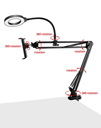 QWORK® Phone Mount with Ring Light, Phone Holder Stand, Phones Mount Clamp on Desk, for Live Stream,Video Recording，Online Teaching - Image 4