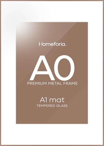 Image of Homeforia A0 Mocha Poster Frame, High-End Metal, A1 Mat, Glass | High End Aluminum, Tempered Glass, Acid-Free A1 Removable Mat, A0 Edge-to-Edge Display, Wall Kit, Set Of 1