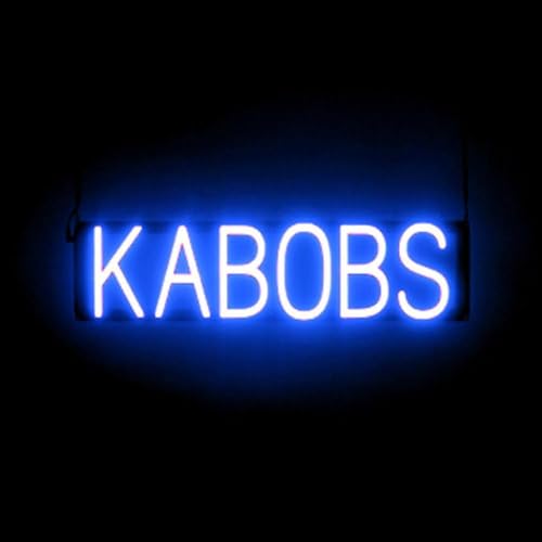 Image of SpellBrite LED Neon KABOBS Sign for Business - Blue, 25 inch x 6 inch | Ultra-Bright Click-Together Signage for Restaurants, with Visibility from 500 Feet - 8 Animations, 6 Brightness Settings