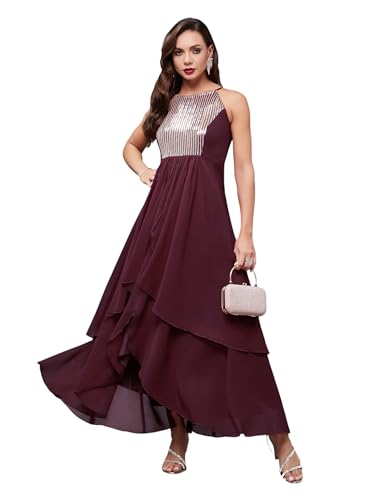 Image of Miss Chase Women's Round Neck Sleeve Embellished Fit Flare Maxi Dress