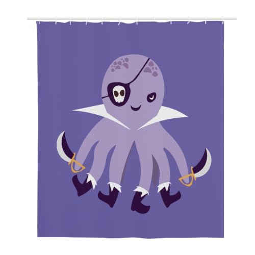 Rideau douche 200X240 octopus violet anti-moisissure imperméable - 3