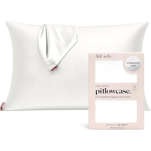 Kitsch Satin Pillowcase with Zipper for Hair & Skin, Softer Than Silk Pillow Cases Standard Size, Wrinkle-Free, Smooth and Cooling Satin Pillow Covers, 19"x26" - Ivory