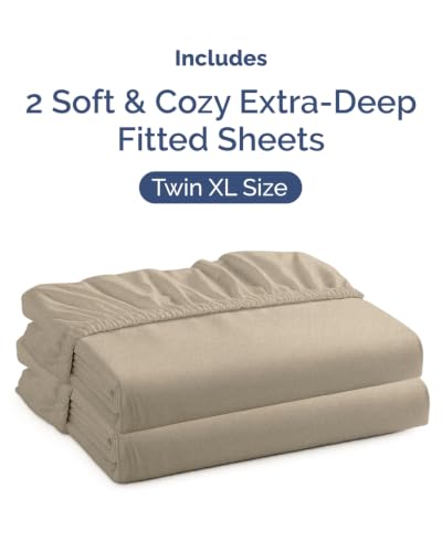Image of CGK Linens 2 Pack Extra Deep Twin XL Fitted Sheets - Heathered Beige