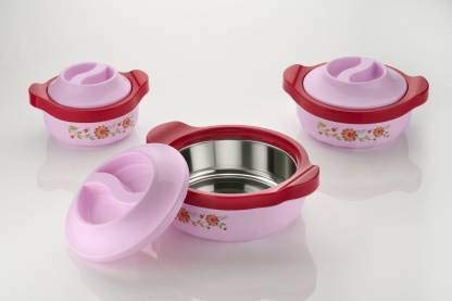AL Marvel Plastic Casserole, Set of 3, 800 ml, 1500 ml, 2500 ml, (Pink)