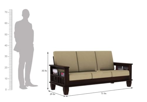 Image of Swangia Art Solid Sheesham Wood 5 Seater Sofa Set with Center Table for Living Room | Wooden 3+1+1 sofa set with Coffee Table for Home | Five Seater Sofas With Storage & Cream Cushion| Mahogany Finish