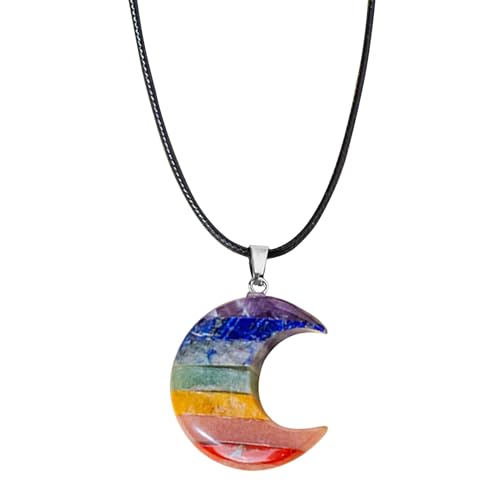 Zuasdvnk Collar de luna de cristal, collar de cristal de piedra lunar - Collar de cristal colgante de piedra | Coloridos cristales naturales de luna, collar de piedra colgante de cristal, collar