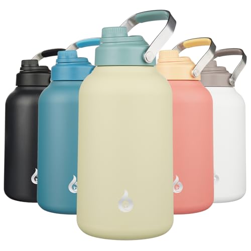 Image of BJPKPK 1 Gallon Water Bottle Insulated, Dishwasher Safe 128oz Large Water Jug with Metal Handle & BPA Free Spout Lid, Stainless Steel Metal Jug for Gym, Sports & Hiking, Chartreuse