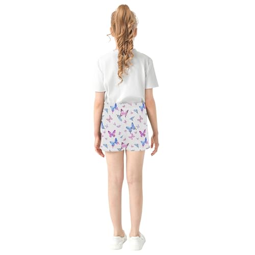 Girls Lounge Shorts Watercolor Pink Blue Butterflies Print Athletic Casual Summer Activewear Pajama, X-Small3
