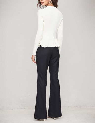 Image of Womens Peplum Hem Crew Neck Sweater Basic Slim Fit Long Sleeve Ribbed Tunic Tops