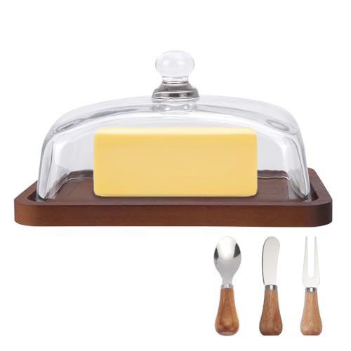 Mulaibdin Butter Dish with Lid, Wooden Butter Holder Tray with