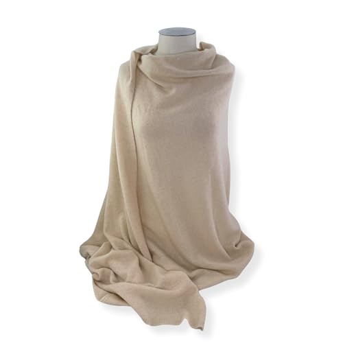 Jet&Bo 100% Pure Cashmere Lightweight Travel Wrap, Shawl & Scarf Beige, Storage Bag + Gift Box3