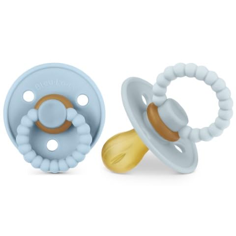 Image of Luladream Pacifier - Natural Rubber Nipple - Soft Teething Handle - for Infants Baby's and Toddlers, 0-18 Months (Sky Blue + Ash Blue)