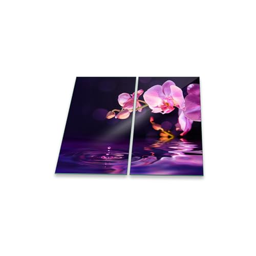 Herdabdeckplatte Abdeckung Ceranfeld Abdeckplatte Schneidebrett 2-Teilig 60x52 Orchidee Rosa Spritzschutz Glasplatte Ceranfeldabdeckung Schutz Herdschutz Sicherheitsglas Glasschneidebrett 2x30x52